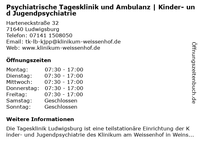 Psychiatrische Tagesklinik und Ambulanz | Kinder- und Jugendpsychiatrie in Ludwigsburg: Adresse und Öffnungszeiten