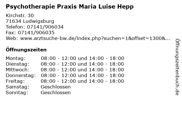 Psychotherapie Praxis Maria Luise Hepp in Ludwigsburg: Adresse und Öffnungszeiten