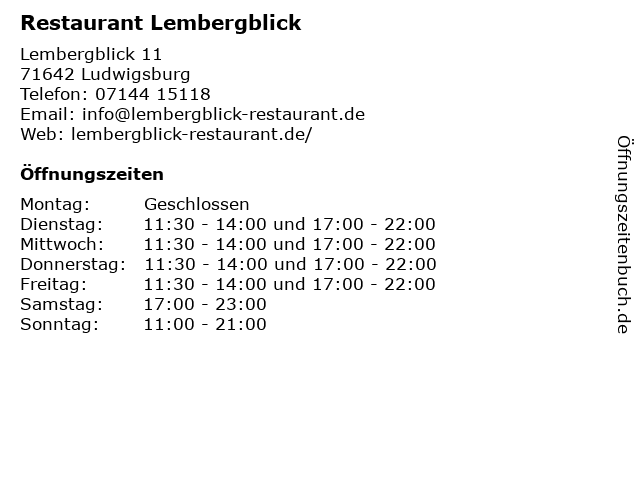 RESTAURANT LEMBERGBLICK, R. Simunovic in Ludwigsburg: Adresse und Öffnungszeiten
