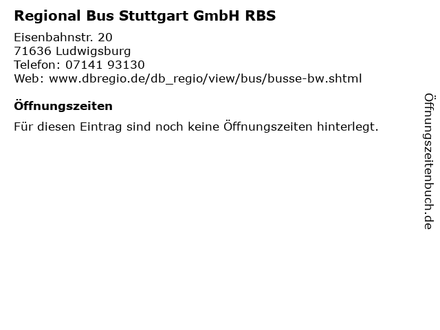 Regional Bus Stuttgart GmbH RBS in Ludwigsburg: Adresse und Öffnungszeiten