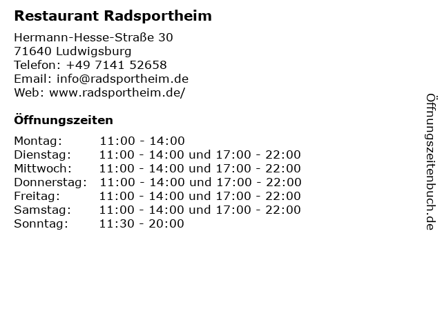 Restaurant Radsportheim in Ludwigsburg: Adresse und Öffnungszeiten
