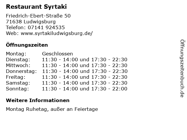 Restaurant Syrtaki in Ludwigsburg: Adresse und Öffnungszeiten