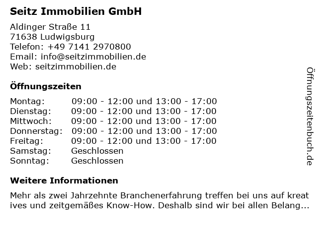 Seitz Immobilien GmbH in Ludwigsburg: Adresse und Öffnungszeiten