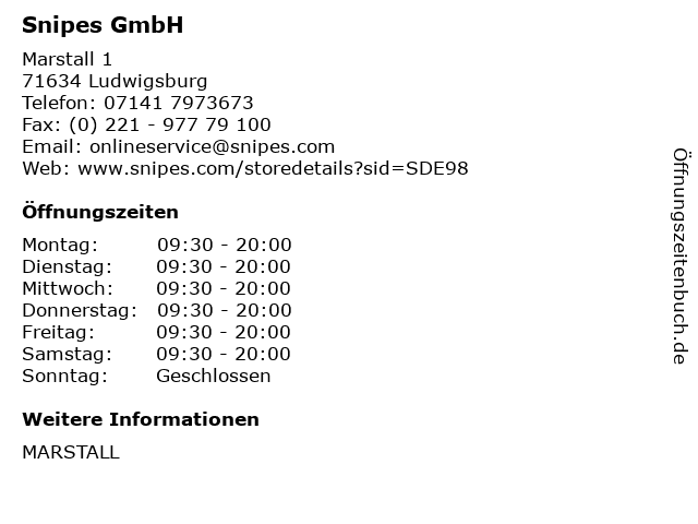 Snipes GmbH in Ludwigsburg: Adresse und Öffnungszeiten