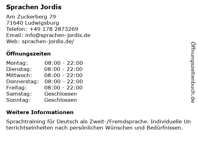 Sprachen Jordis in Ludwigsburg: Adresse und Öffnungszeiten