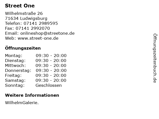 Street One in Ludwigsburg: Adresse und Öffnungszeiten