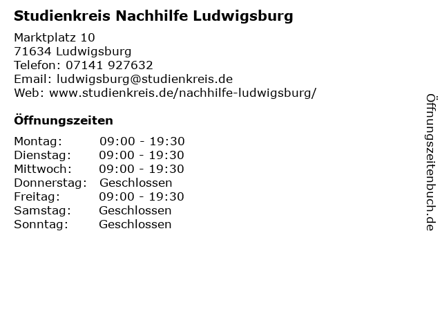 Studienkreis Nachhilfe Ludwigsburg in Ludwigsburg: Adresse und Öffnungszeiten