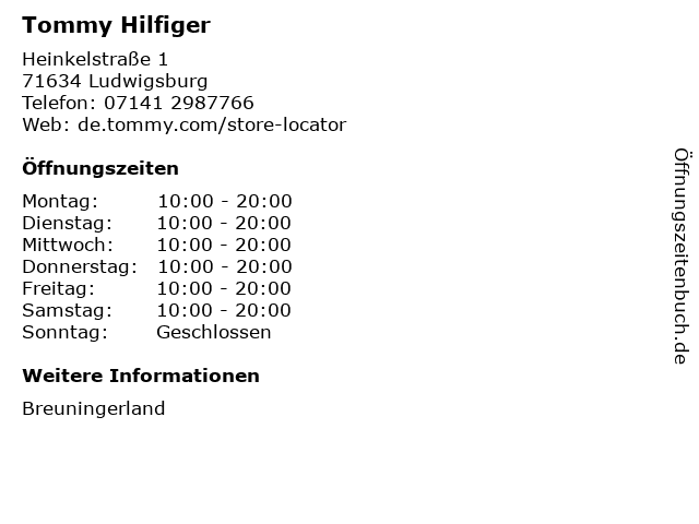 Tommy Hilfiger in Ludwigsburg: Adresse und Öffnungszeiten