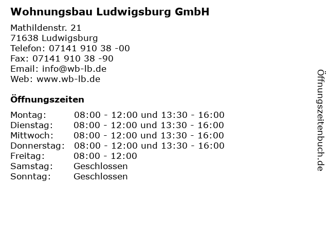 Wohnungsbau Ludwigsburg GmbH in Ludwigsburg: Adresse und Öffnungszeiten