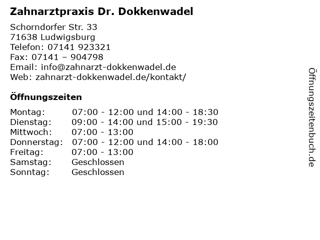 Zahnarztpraxis Dr. Dokkenwadel in Ludwigsburg: Adresse und Öffnungszeiten