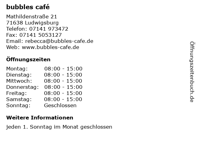 bubbles café in Ludwigsburg: Adresse und Öffnungszeiten