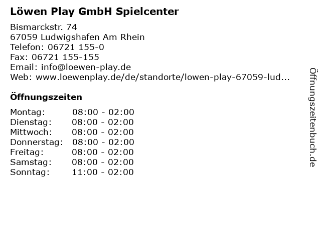 Löwen Play GmbH Spielcenter in Ludwigshafen Am Rhein: Adresse und Öffnungszeiten