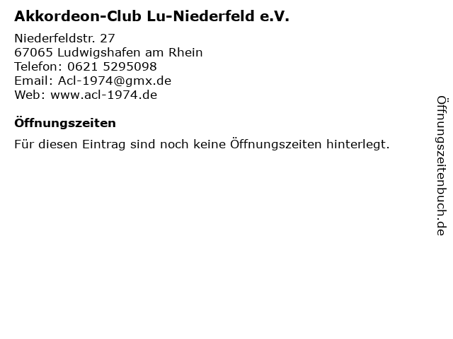 Akkordeon-Club Lu-Niederfeld e.V. in Ludwigshafen am Rhein: Adresse und Öffnungszeiten