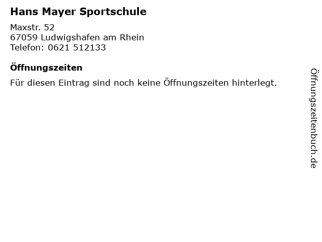 Hans Mayer Sportschule in Ludwigshafen am Rhein: Adresse und Öffnungszeiten