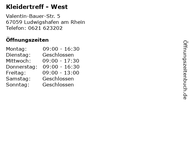 Kleidertreff - West in Ludwigshafen am Rhein: Adresse und Öffnungszeiten
