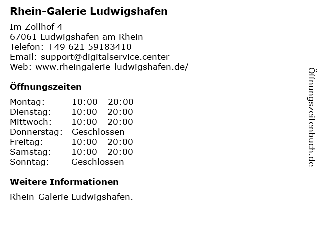 Rhein-Galerie Ludwigshafen in Ludwigshafen am Rhein: Adresse und Öffnungszeiten