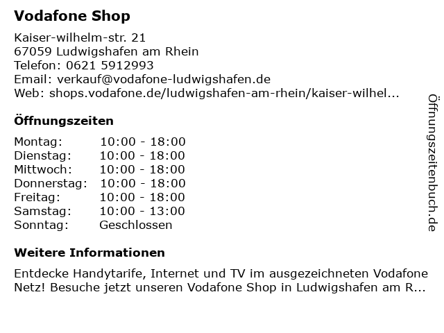 Vodafone Shop in Ludwigshafen am Rhein: Adresse und Öffnungszeiten