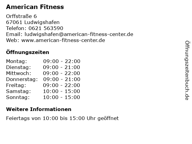 American Fitness in Ludwigshafen: Adresse und Öffnungszeiten