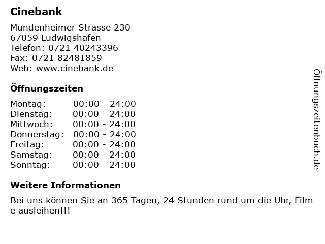 Cinebank in Ludwigshafen: Adresse und Öffnungszeiten