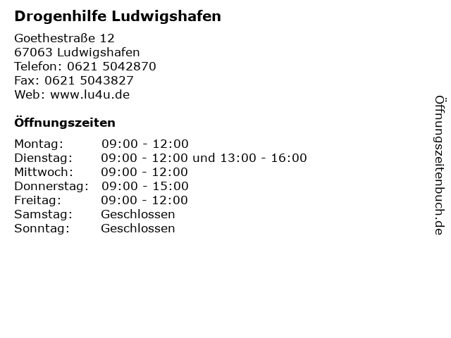 Drogenhilfe Ludwigshafen in Ludwigshafen: Adresse und Öffnungszeiten