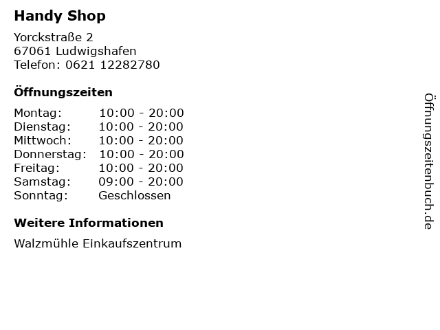 Handy Shop in Ludwigshafen: Adresse und Öffnungszeiten
