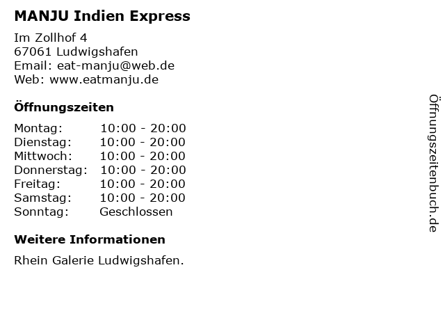 MANJU Indien Express in Ludwigshafen: Adresse und Öffnungszeiten