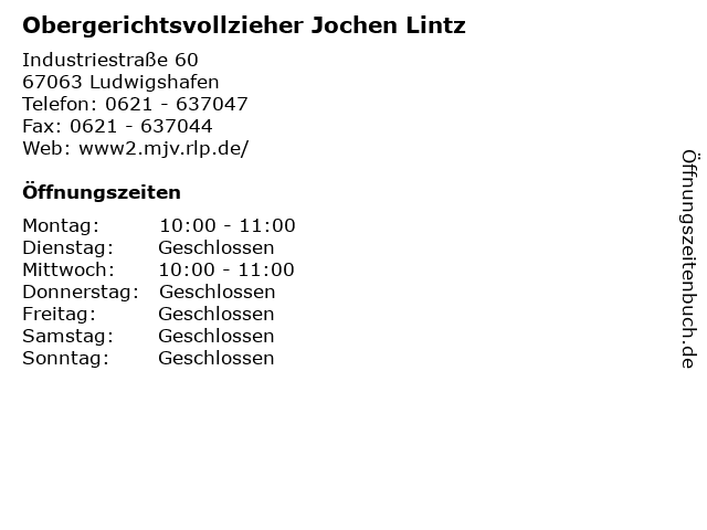Obergerichtsvollzieher Jochen Lintz in Ludwigshafen: Adresse und Öffnungszeiten