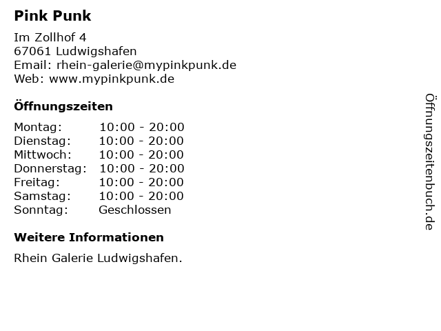 Pink Punk in Ludwigshafen: Adresse und Öffnungszeiten