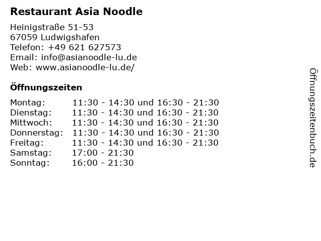 Restaurant Asia Noodle in Ludwigshafen: Adresse und Öffnungszeiten