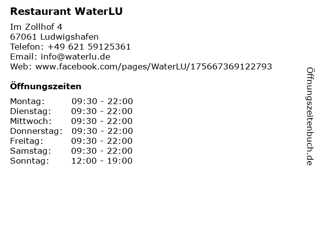 Restaurant WaterLU in Ludwigshafen: Adresse und Öffnungszeiten