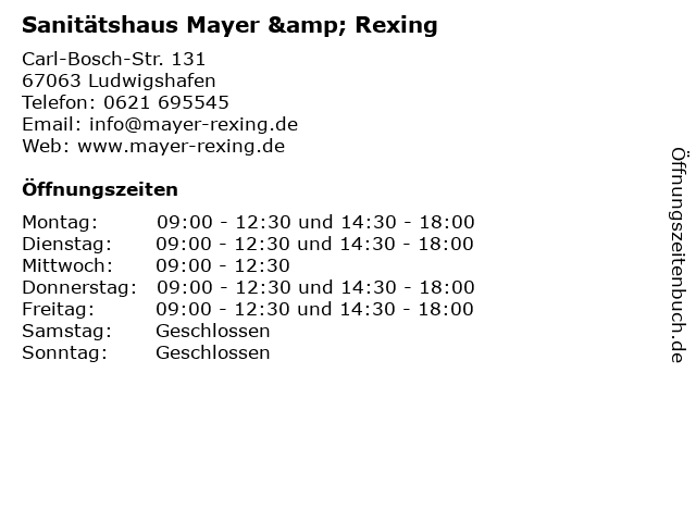 Sanitätshaus Mayer & Rexing in Ludwigshafen: Adresse und Öffnungszeiten