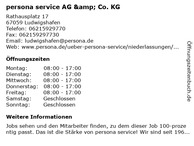 persona service AG & Co. KG in Ludwigshafen: Adresse und Öffnungszeiten