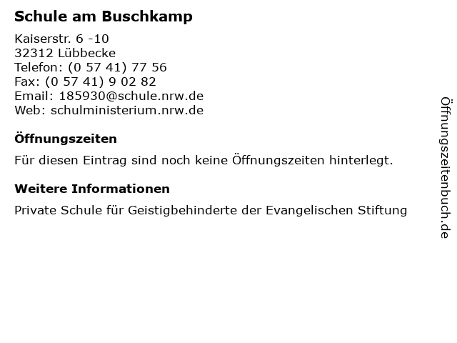 ᐅ Offnungszeiten Schule Am Buschkamp Kaiserstr 6 10 In Lubbecke