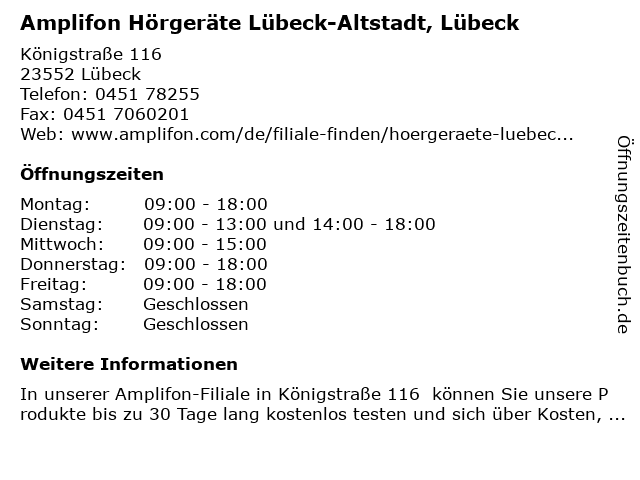 Amplifon Hörgeräte Lübeck-Altstadt in Lübeck: Adresse und Öffnungszeiten