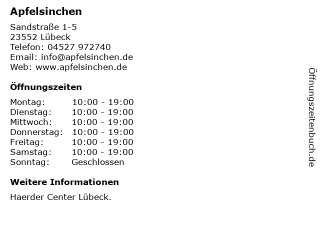 Apfelsinchen in Lübeck: Adresse und Öffnungszeiten