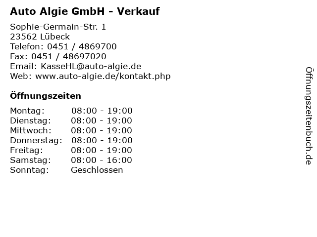 Auto Algie GmbH - Verkauf in Lübeck: Adresse und Öffnungszeiten