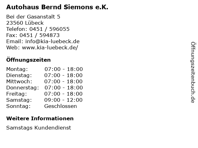 Autohaus Bernd Siemons e.K. in Lübeck: Adresse und Öffnungszeiten