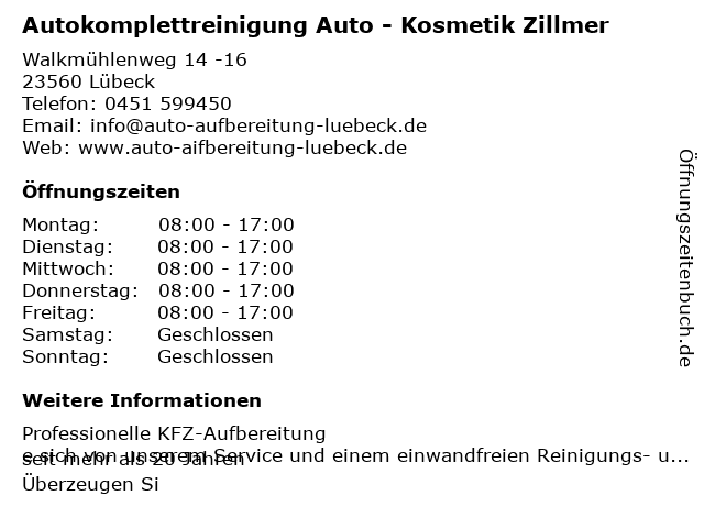 Autokomplettreinigung Auto - Kosmetik Zillmer in Lübeck: Adresse und Öffnungszeiten