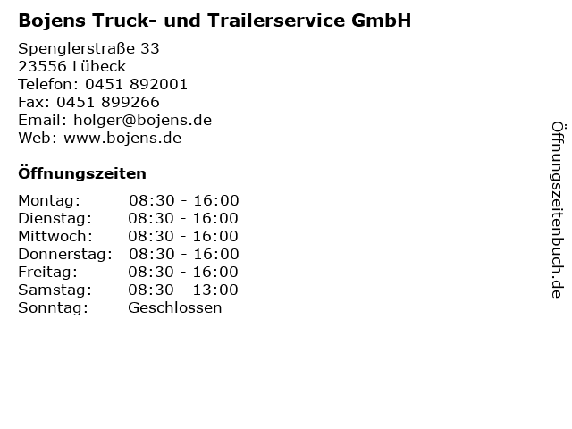 Bojens Truck- und Trailerservice GmbH in Lübeck: Adresse und Öffnungszeiten