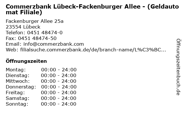 Commerzbank Lübeck-Fackenburger Allee - (Geldautomat Filiale) in Lübeck: Adresse und Öffnungszeiten