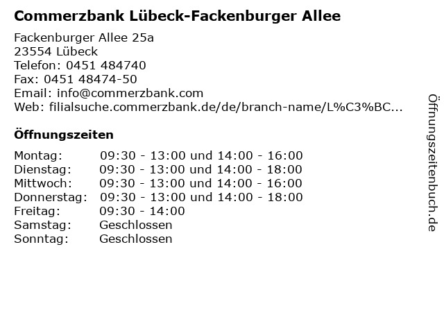 Commerzbank Lübeck-Fackenburger Allee in Lübeck: Adresse und Öffnungszeiten
