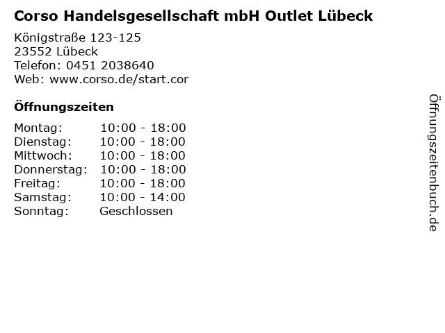 Corso Handelsgesellschaft mbH Outlet Lübeck in Lübeck: Adresse und Öffnungszeiten
