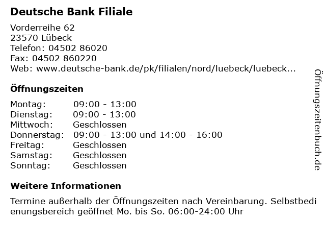 Deutsche Bank Lübeck öffnungszeiten