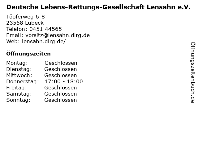 Deutsche Lebens-Rettungs-Gesellschaft Lensahn e.V. in Lübeck: Adresse und Öffnungszeiten