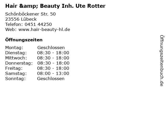 Hair & Beauty Inh. Ute Rotter in Lübeck: Adresse und Öffnungszeiten