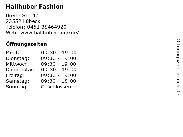 Hallhuber Fashion in Lübeck: Adresse und Öffnungszeiten