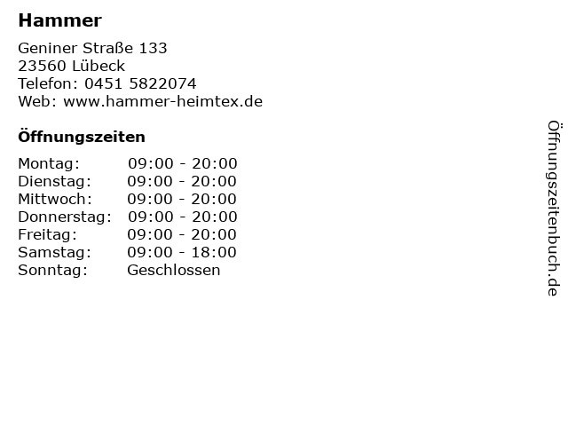 Hammer in Lübeck: Adresse und Öffnungszeiten