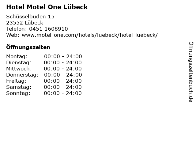 Hotel Motel One Lübeck in Lübeck: Adresse und Öffnungszeiten