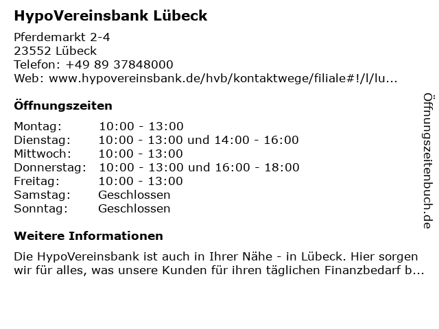 HypoVereinsbank Lübeck in Lübeck: Adresse und Öffnungszeiten