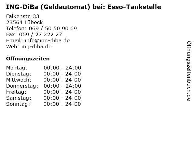 ING-DiBa (Geldautomat) bei: Esso-Tankstelle in Lübeck: Adresse und Öffnungszeiten